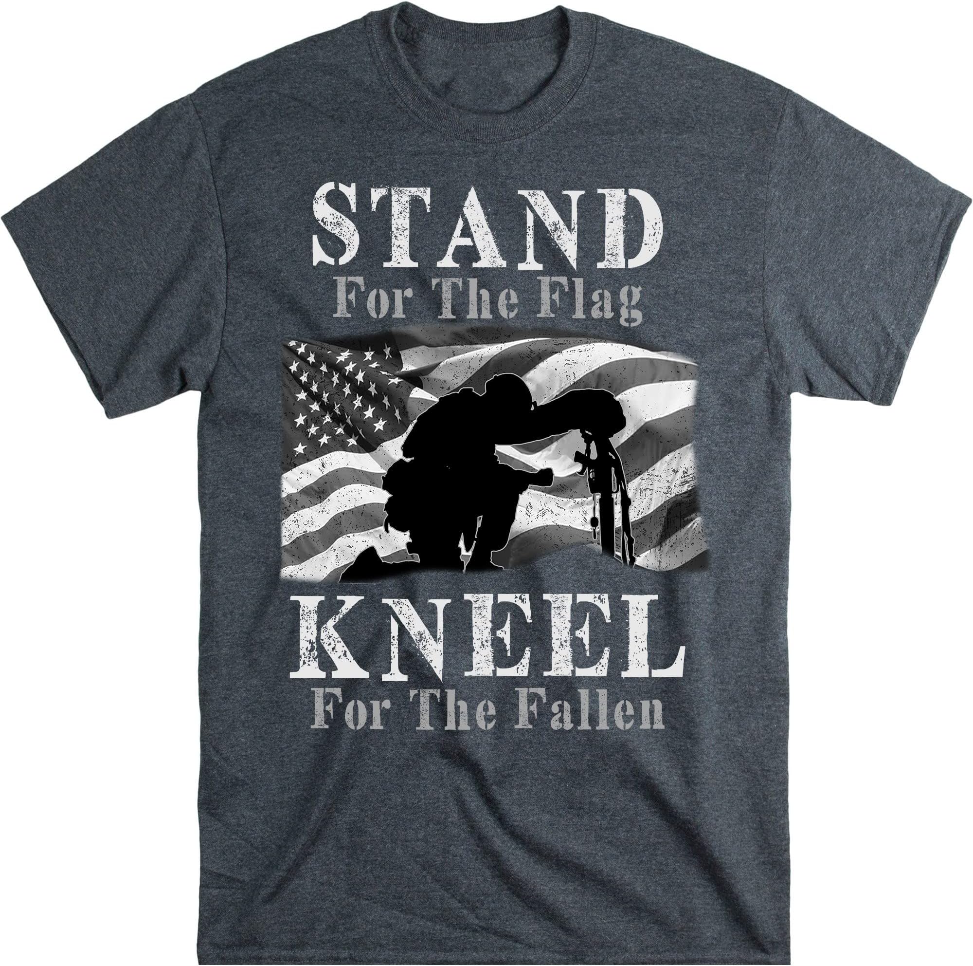 TEEDIYMilitary Veteran American Flag Stand for Men Women T-Shirt, Stand for The Flag Kneel for The Fallen Shirt, Veteran Month - Dark Heather Large