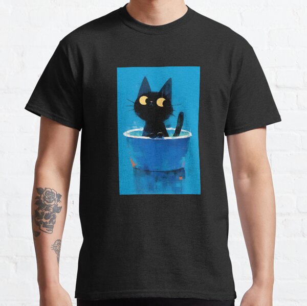 Cute Black Cat Sitting In Flowerpot Classic T-Shirt