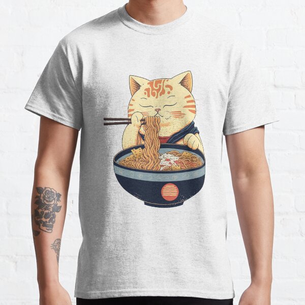 Japanese cat with ramen noodles Classic T-Shirt