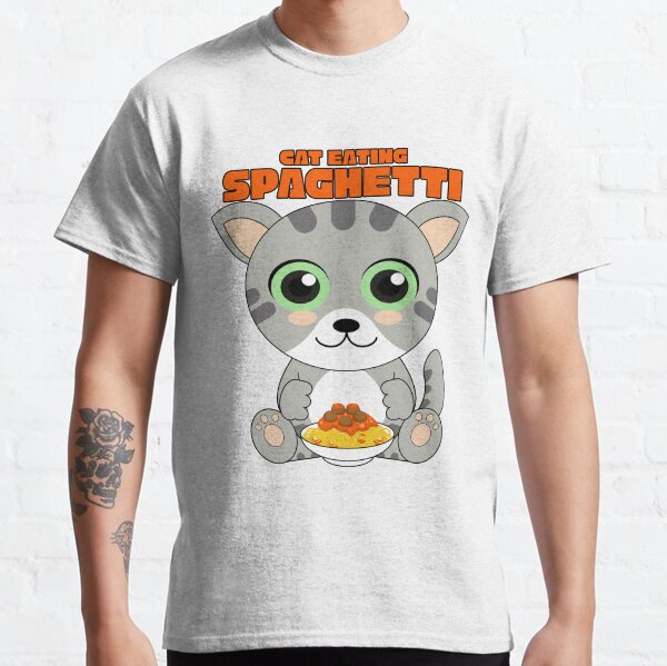 Cat eating spaghetti, funny cat meme Classic T-Shirt