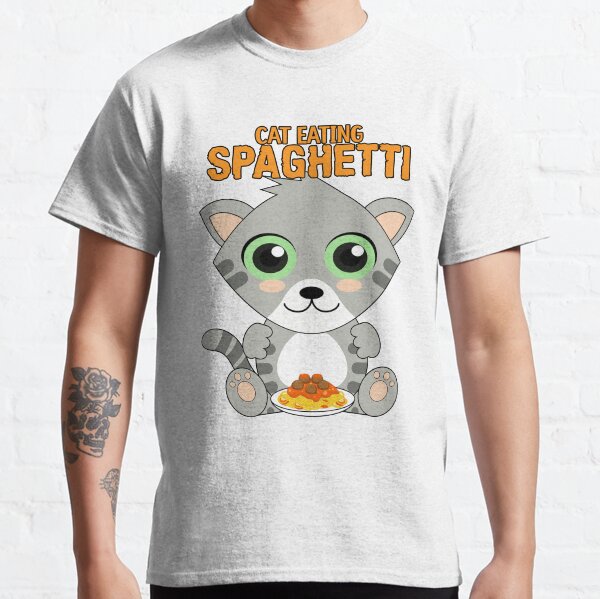 Cat eating spaghetti, funny cat meme Classic T-Shirt
