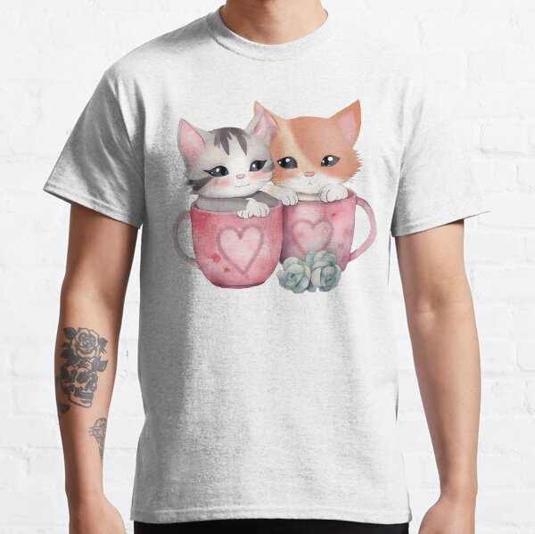 Two kawaii cats having a date in pink mugs  Classic T-Shirt