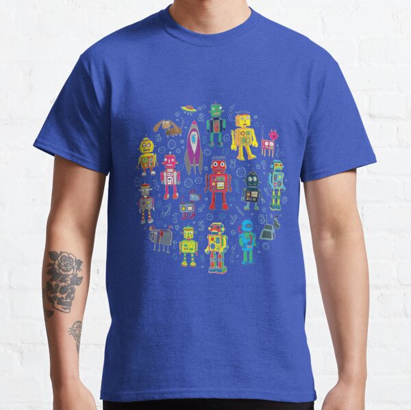 Robots in Space - grey - fun Robot pattern by Cecca Designs Classic T-Shirt