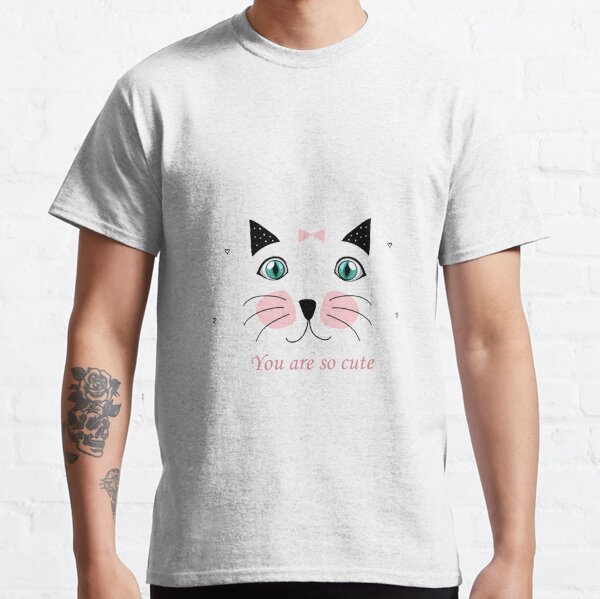 Pink cat with butterfly,cat,funny cat face Classic T-Shirt