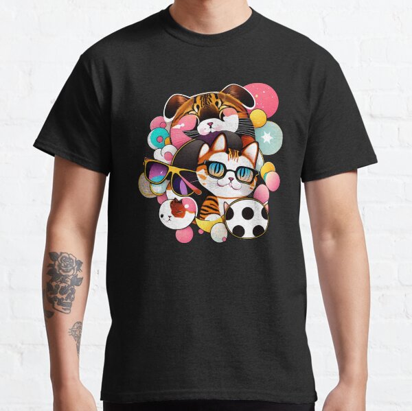 Retro Kawaii Happy Cute Cat Colorful Vintage Classic T-Shirt