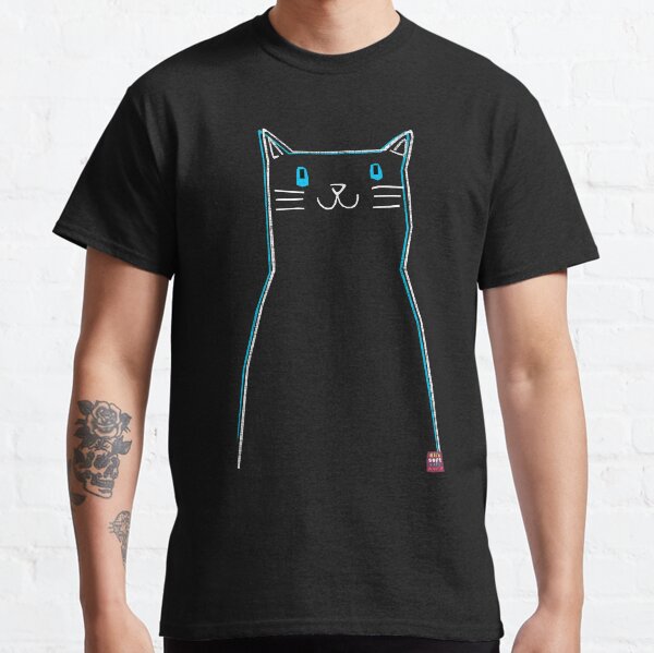 Cute cat looking at you with sweet eyes,(White and cyan variant, without stripes) Classic T-Shirt