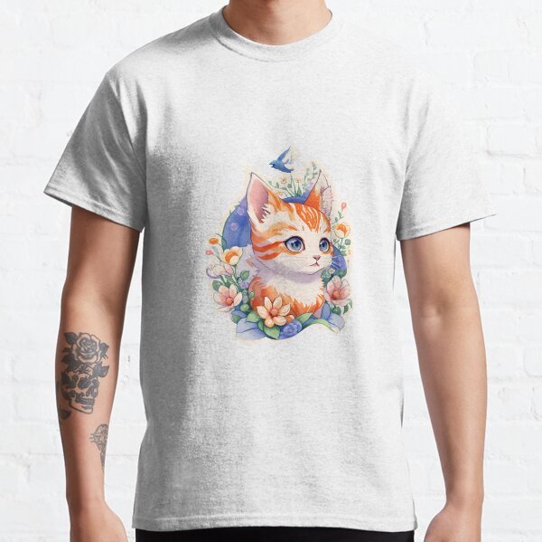 Cute cat surrounded by flowers Classic T-Shirt