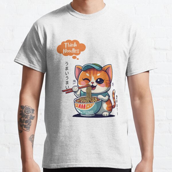 Think Noodles Cute Hated Cat Eating Ramen with Chopsticks Classic T-Shirt