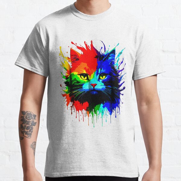 Funny Cute Cat Paint Colorful Cat, asexual cat Classic T-Shirt