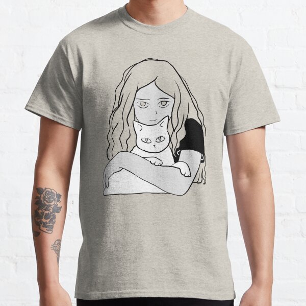 Cute girl and white cat Classic T-Shirt