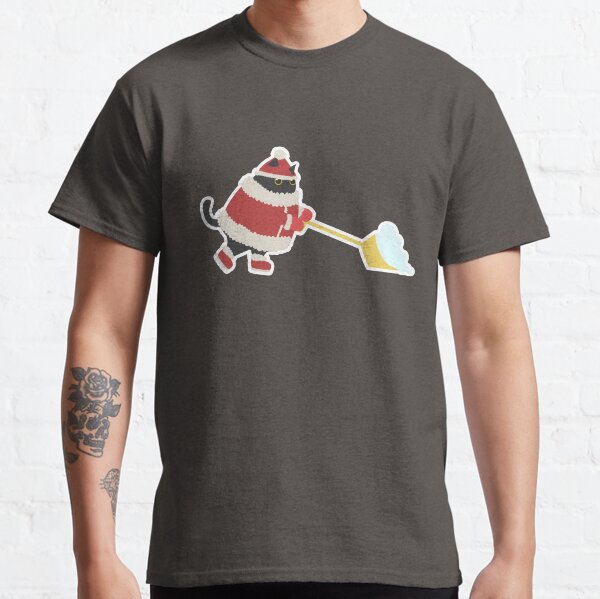 Cute chubby black santa cat plowing snow on Christmas Classic T-Shirt
