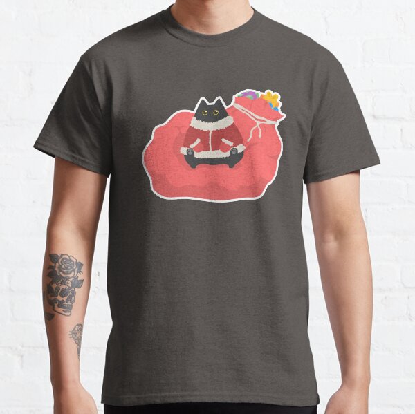 Cute chubby black santa cat with huge red sack of Christmas gifts Classic T-Shirt