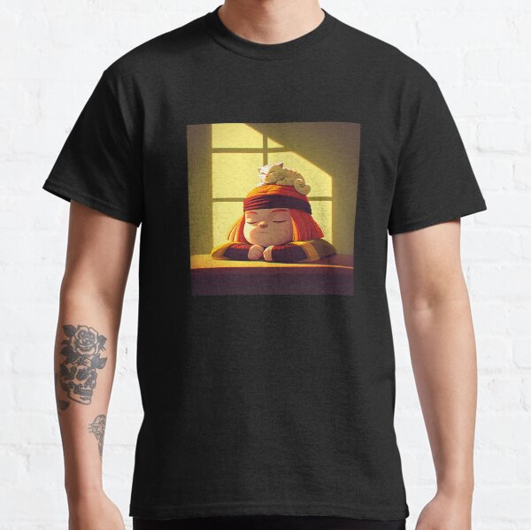 Cute Girl With Cat On Head Classic T-Shirt
