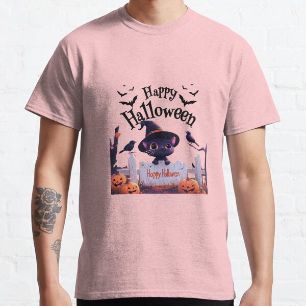 Cute black cat happy halloween Classic T-Shirt