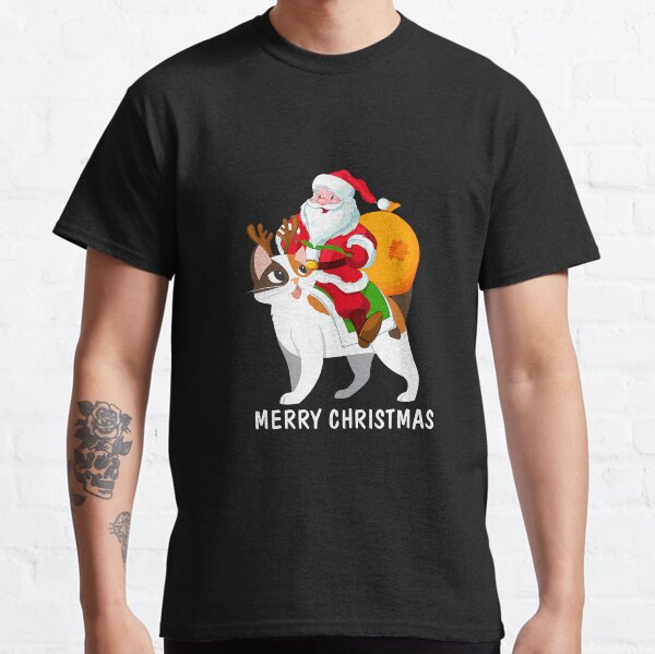 Funny Santa Riding Cute Cat Animals Classic T-Shirt