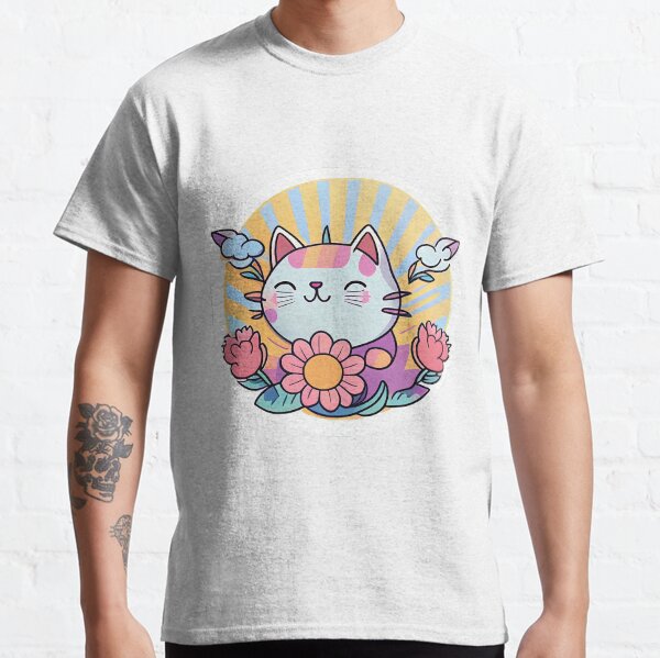 Kawaii Unicorn Cat Holding Flowers Classic T-Shirt