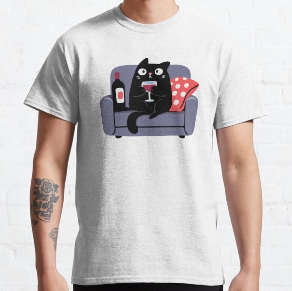 Wine Black Cat Sofa Classic T-Shirt