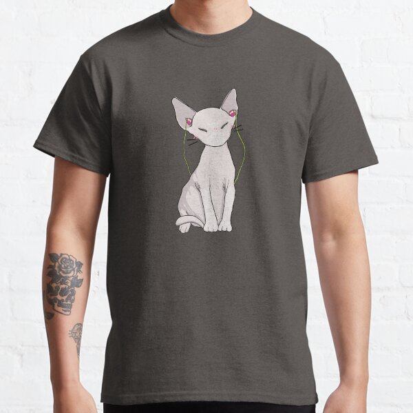 Sphynx cat with earbuds Classic T-Shirt