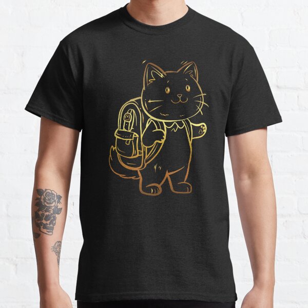 Cat carrying a backpack, Gold Color Classic T-Shirt