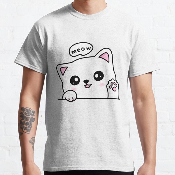 A cute little white cat with pink cheeks greets you Classic T-Shirt