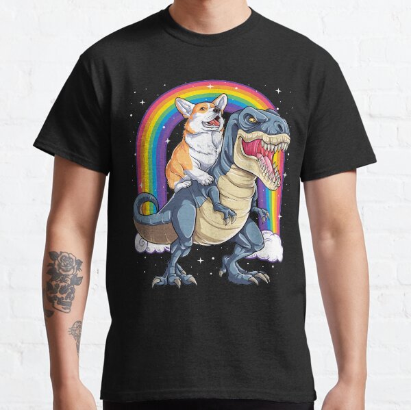 Corgi Riding Dinosaur T rex Shirt Funny Rainbow Dog Classic T-Shirt