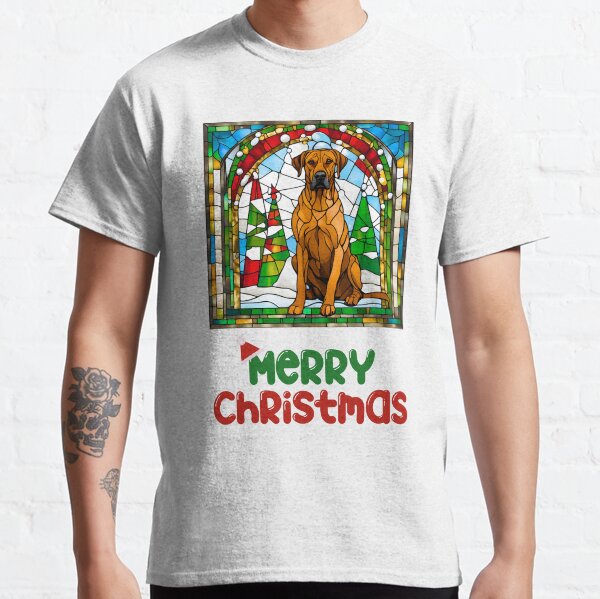 Rhodesian Ridgeback Christmas,Stained Glass Santa Hat Design Classic T-Shirt