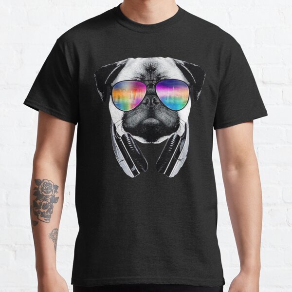 Trippy Pug Dog Wearing Music Equalizer Sunglasses Classic T-Shirt