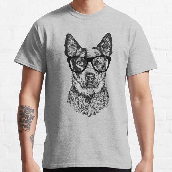 Hipster Heeler Dog Line Drawing Classic T-Shirt