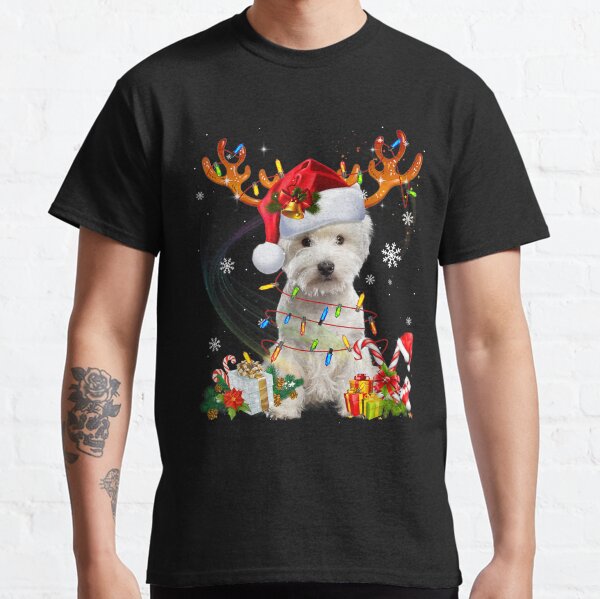 Westie Reindeer Christmas Lights Funny Dog Xmas Classic T-Shirt