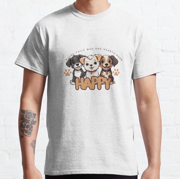 Happy Cute Dog lllustration Where Tails Wag and Hearts Purr Classic T-Shirt
