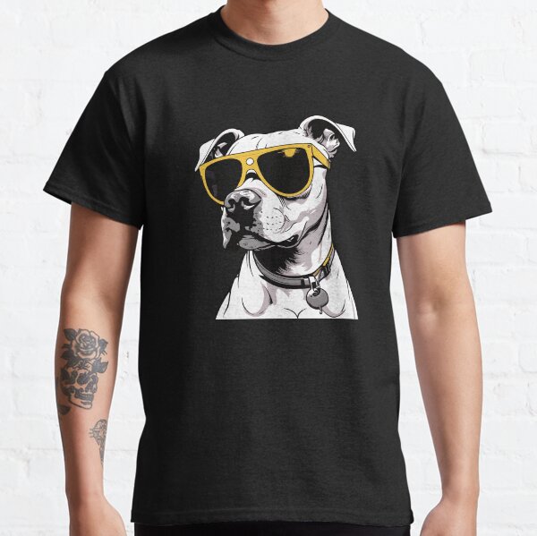 Cool Dog with Yellow Sunglasses,Stylish Pit Bull Art Classic T-Shirt