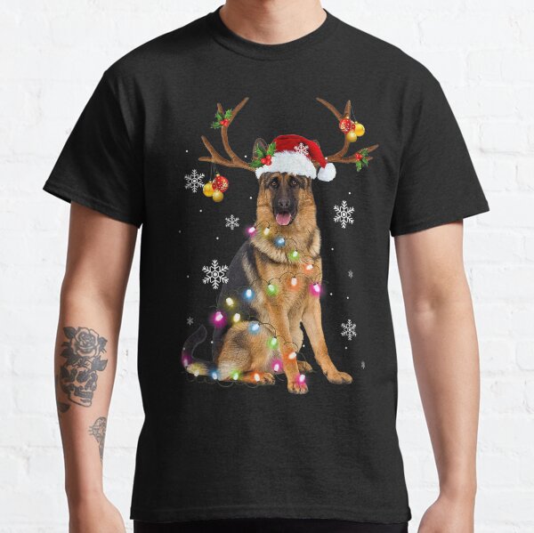 German Shepherd Christmas Reindeer Christmas Lights Pajama Classic T-Shirt
