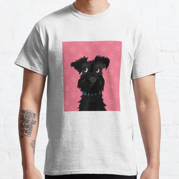 Black Miniature Schnauzer Dog with Pink Daisies Classic T-Shirt