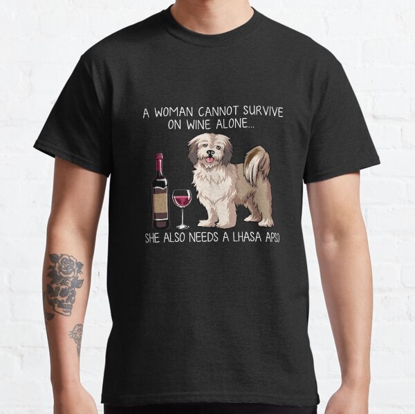 Lhasa Apso and wine Funny dog Classic T-Shirt