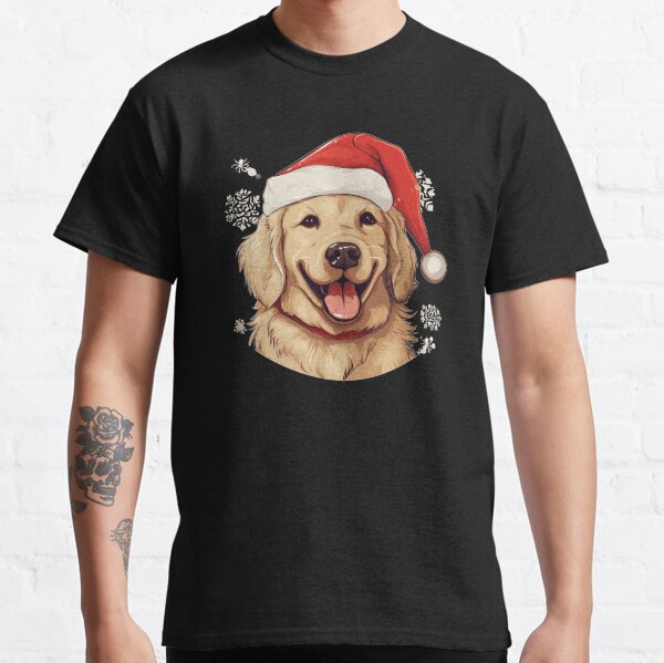 Happy Golden Retriever with a Santa hat Classic T-Shirt