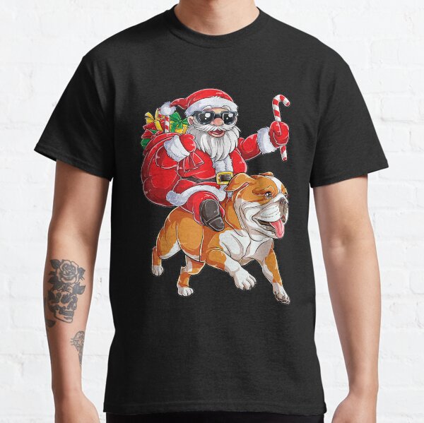 Christmas Santa Claus Riding English Bulldog Xmas Boys Dog Classic T-Shirt