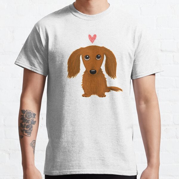 Cute Longhaired Dachshund Cartoon Dog with Heart Classic T-Shirt