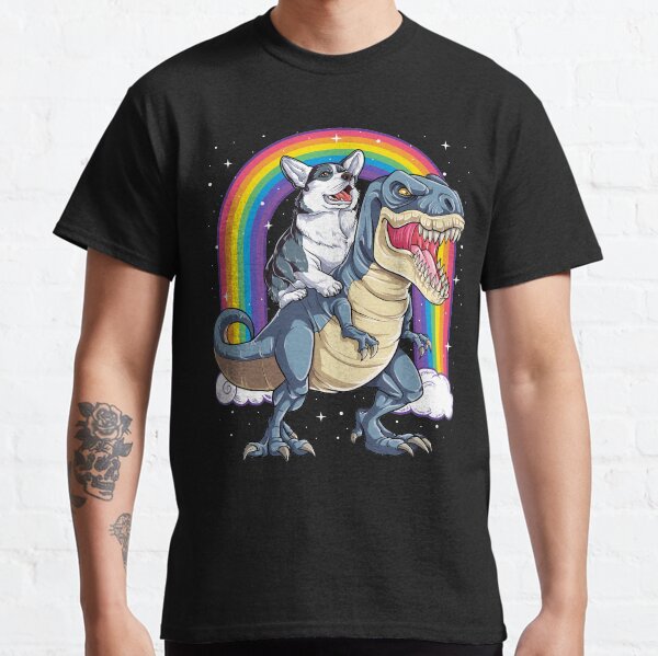 Corgi Riding Dinosaur T rex Shirt Funny Rainbow Dog Classic T-Shirt