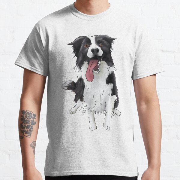 Cute Smiling Black and White Border Collie Drawing,For Boarder Collie Owners,For Dog Lovers Classic T-Shirt