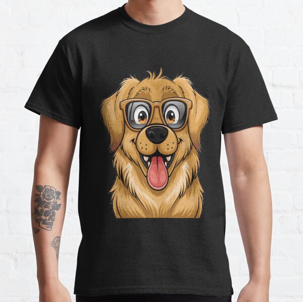 Golden Vibes Only  Playful Golden Retriever Cartoon Design Classic T-Shirt
