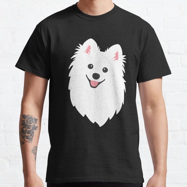 Curious White Spitz Puppy Dog - Charcoal Black Classic T-Shirt