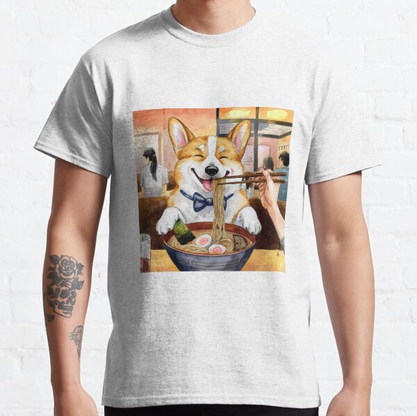 Happy Corgi enjoying Ramen in a cozy restaurant I love feeding my dog - watercolor Classic T-Shirt