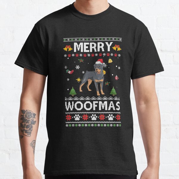 Merry Woofmas Rottweiler Santa Reindeer Ugly Christmas Sweater Classic T-Shirt