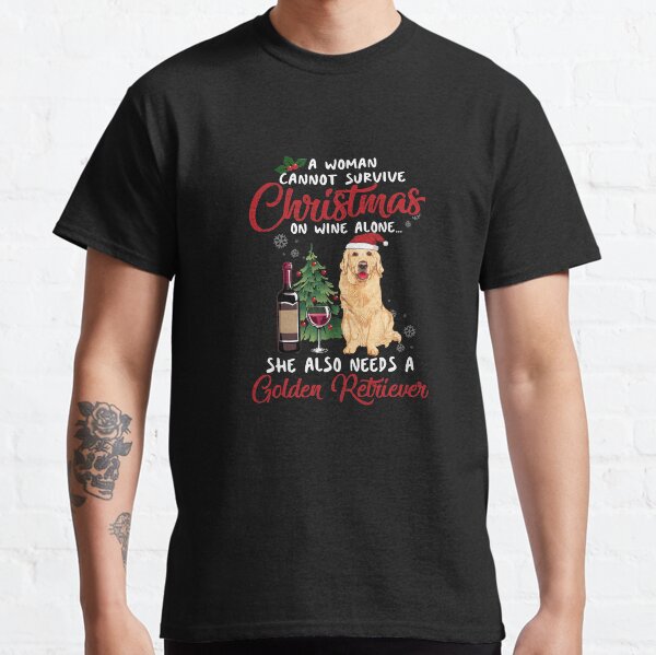 Women Golden Retriever and Wine Funny Christmas Gift Classic T-Shirt