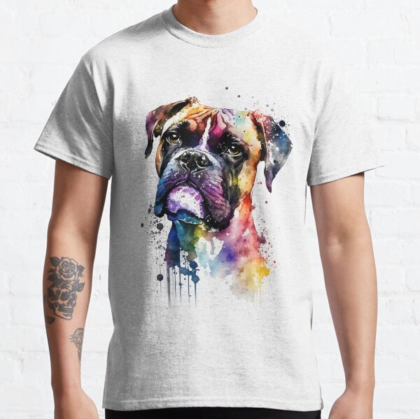 Rainbow Boxer Dog Watercolor Portrait Classic T-Shirt