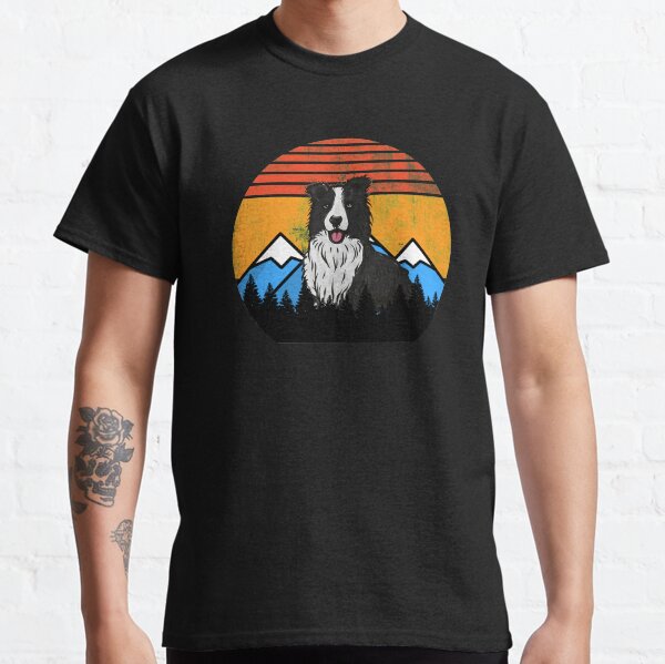 Vintage Sunset Mountains and Forest Border Collie Retro Dog Distressed Gift Classic T-Shirt