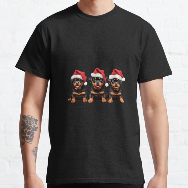 Cute Christmas Rottweilers Dogs with Santa Hats Classic T-Shirt