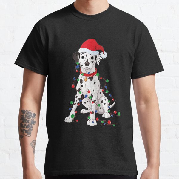Dalmatian Dog Christmas Lights Funny Hat Santa Xmas Gift Dog Classic T-Shirt