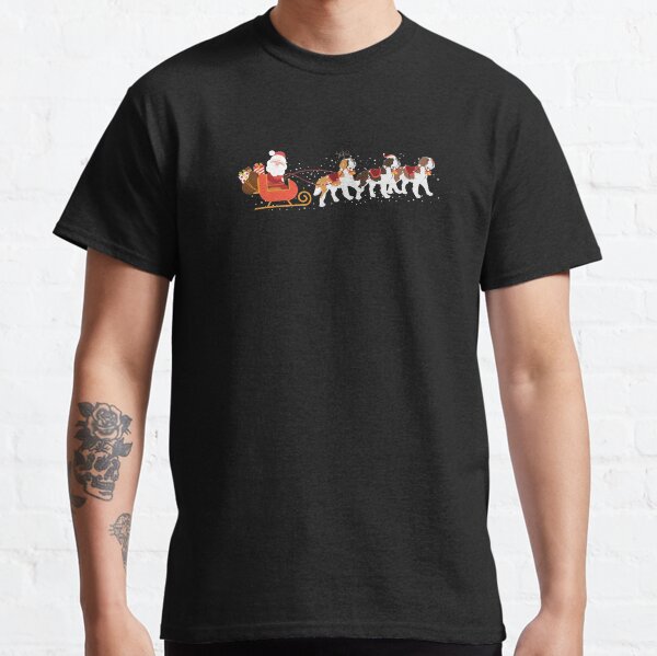 Santa Claus St Bernard Dog Reindeer Christmas Sleigh Classic T-Shirt