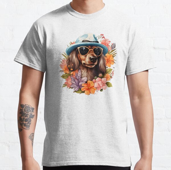 Cool Dachshund with hat and flower Classic T-Shirt